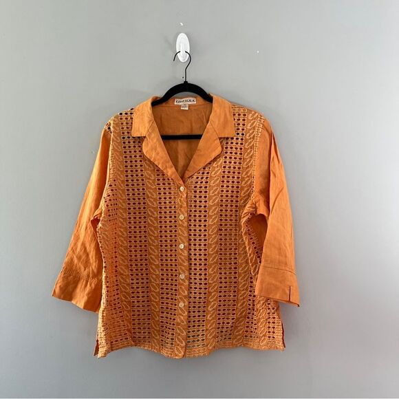 Lino USA Orange Linen Button Up Shirt Colorful Lightweight Womens Plus Size 1X - Picture 1 of 6
